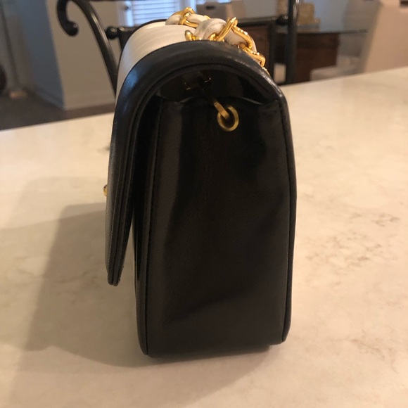 Vintage Chanel Mini Mademoiselle Bag Black and White Lambskin Gold Hardware - Picture 4 of 17